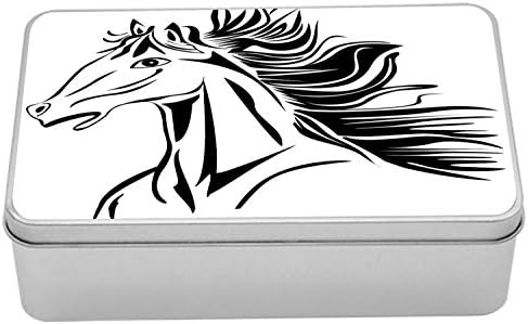 Ambesonne Batı Atı Metal Kutu, Aygır Başı Canavarının Çizimi Basit Çizgi Sanatı Vektör Çizimi, Kapaklı Çok Amaçlı