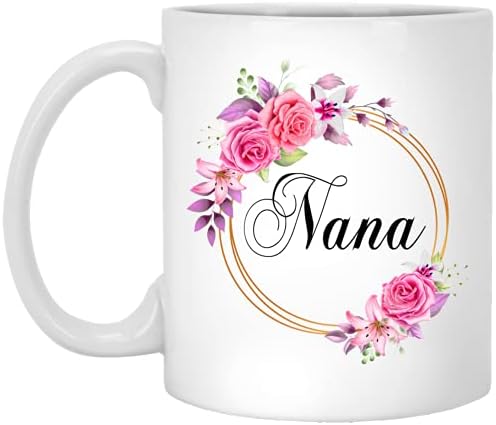 GavinsDesigns Anneler Günü için Nana Çiçek Yenilik Kahve Kupa Hediye - Altın Çerçeve Üzerinde Nana Pembe Çiçekler