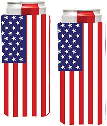 Kalem Kiti Alışveriş Merkezi PKM - (2) Parlak ABD Amerikan Bayrağı İnce Kutu Soğutucu Kılıf-Bira Boş Sıska 12 oz Neopren