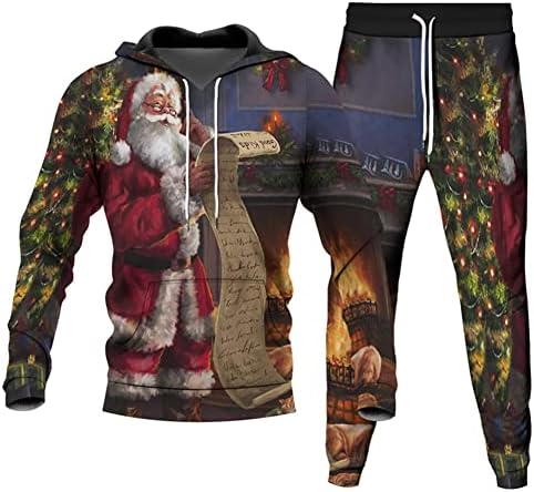 Unisex Çirkin Noel Eşofman Setleri, Erkekler için Serin Noel Hoodie ve Sweatpants Seti