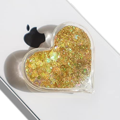 GRIPONG Sevimli Kalp Şekli Quicksand Glitter Genişletilebilir Katlanabilir Cep telefon tutamağı Standı Tutucu akıllı