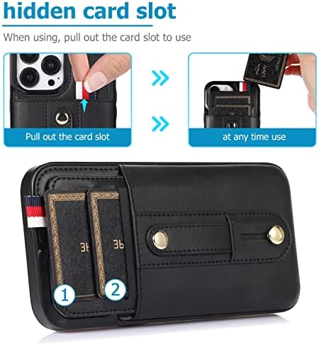 GLLDS iPhone için kılıf 14/14 Pro / 14 Pro Max / 14 Max, Kickstand ve Kart Yuvası ile deri cüzdan Kapak Bileklik Koruyucu