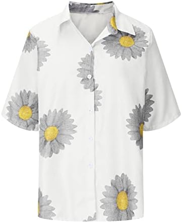 Bayan Düğme Aşağı Bluz Kısa Kollu Çiçek Grafik Rahat Üst Gömlek Bayanlar için Yaz Sonbahar RU RU