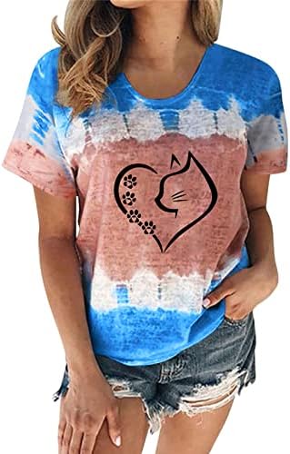 Bayan Kısa Kollu Ekip Boyun T Shirt Kravat Boya Baskılı Bluzlar Gevşek Casual Yaz Üstleri Grafik Tees Gömlek