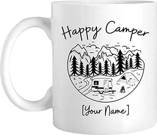 Çay ve Kahve Evi Happy Camper Mug, Kampçı için Kamp Hediyeleri, Kamp Ateşi Kız Kardeş için Kişiselleştirilmiş Kahve