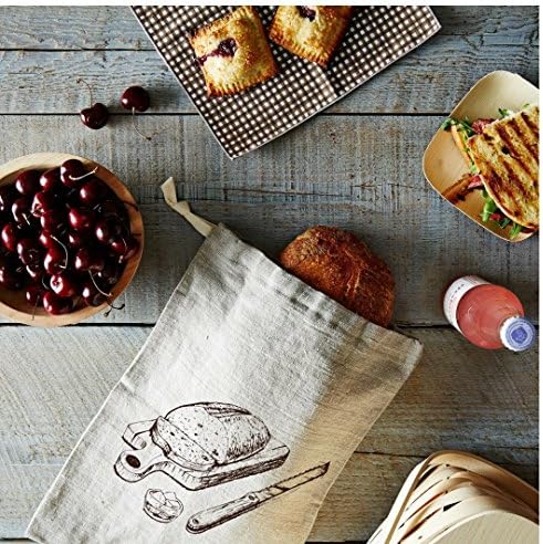 Keten ekmek poşetleri-2-Pack 11x15 Özel Sanat Tasarım Doğal Ağartılmamış Keten Yeniden Kullanılabilir Gıda Depolama