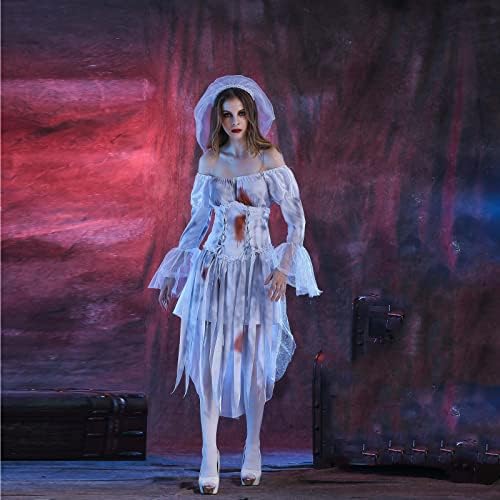 NaRHbrg Kadın Gossamer Hayalet Kostüm Gotik Victorian Beyaz Fantezi gelinlik Cadılar Bayramı Korkunç Zombi Kanlı Kostümleri