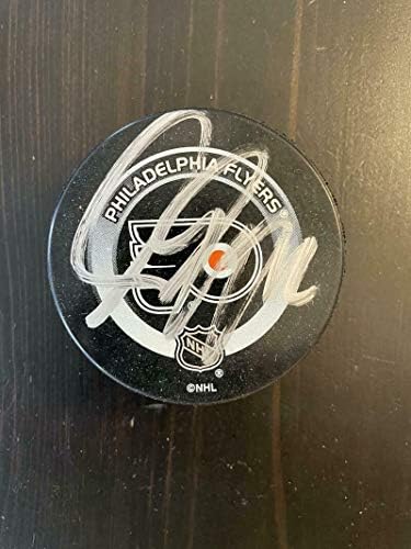 Simon Gagne İmzalı İmza Logosu Hokey Diski-Philadelphia Flyers Yıldızı, Nadir İmzalı NHL Diskleri