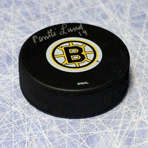 Pentti Lund Boston Bruins İmzalı Hokey Diski - İmzalı NHL Diskleri