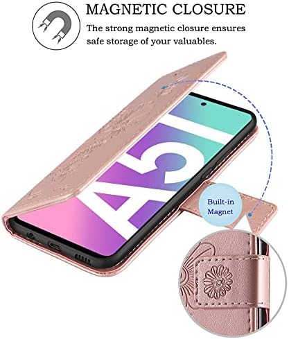 kazineer deri cüzdan Kapak telefon samsung kılıfı Galaxy A51 4G, RFID Engelleme kart tutucu Yuvaları (Gül Altın)