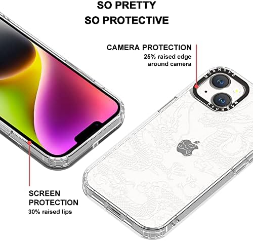MOSNOVO iPhone 14 Plus Kılıf ile Uyumlu, [Buffertech™ 6.6 ft Düşme Etkisi] [Soyulma Önleyici Teknoloji] Beyaz Ejderha