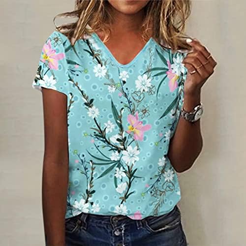 Yaz Bayan Kısa Kollu V Boyun Çiçek Baskılı Üst T Shirt Casual Gömlek Tee Scoop Boyun Uzun Kollu Gömlek Kadınlar için