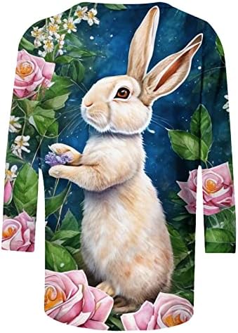 Paskalya tavşanı Gömlek Kadınlar için Sevimli Grafik Tee Moda 3/4 Kollu Üstleri Hafif Crewneck Bluz