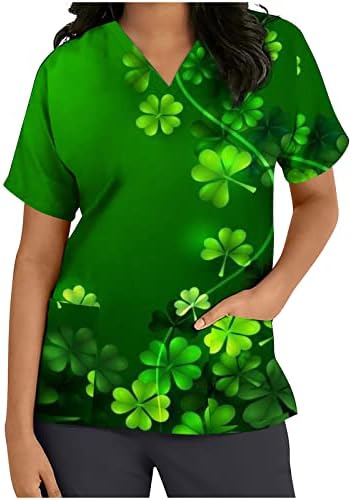 Aziz Patrick Günü Fırçalama Üstleri Kadınlar için 2023 İrlandalı Tatil İş Giysisi Kısa Kollu Mock Wrap V Boyun İş