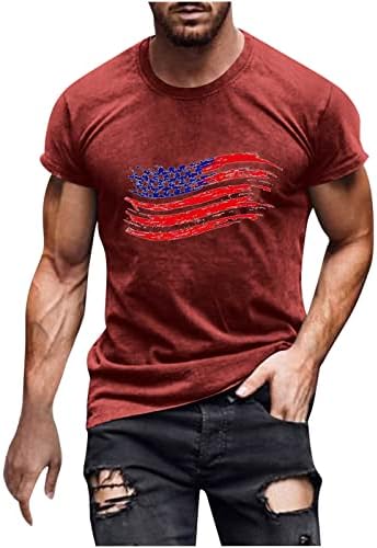 4th Temmuz Kıyafetler Erkekler için Kısa Kollu Crewneck Gevşek Üstleri Gömlek 3D ABD Bayrağı Baskı Vatansever Gömlek