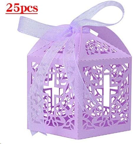 Şanslı Monet 25/50/100 PCS Çapraz Lazer Kesim Şeker Hediye Kutuları Vaftiz Favor Kutuları için Vaftiz Bebek Duş Düğün