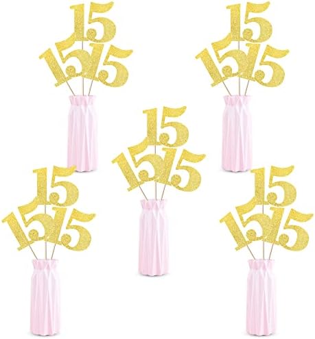 12 PCS Glitter 15th Doğum Günü Centerpiece Sticks Numarası 15 Kek Toppers Onbeş Masa Çiçek Topper Süslemeleri için