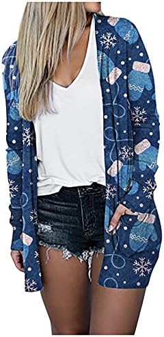 Klasik Bluz kadın Yeni Yıl Cep Bluz Açık Polyester Santa Hafif İş Gevşek Uzun Kollu Bombacı Ceket