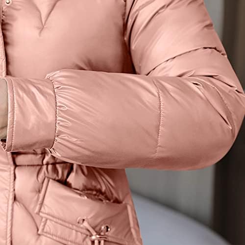 Parlak Uzun Palto Kadınlar için Faux Kürk Kapşonlu balon ceket Slim Gömme Yastıklı Aşağı Ceketler Soğuk Hava Sıcak