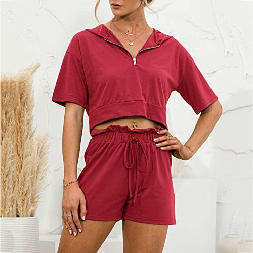 Sevimli Mayo Kadın kadın İki Parçalı Set Düz Renk Pamuk Fermuar Kapşonlu T Shirt Ev Dış Giyim İki parçalı