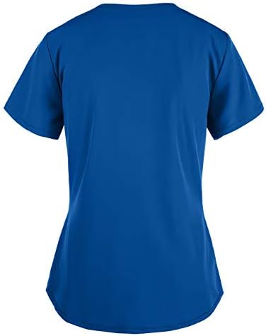 Scrub_Tops Kadınlar için Artı Boyutu Grafik Baskı T Shirt V Boyun Kısa Kollu Bluzlar İş Giysisi Cepler ile