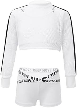 Choomomo Çocuk Kız 3 adet Caz Hip Hop Dans Kıyafetleri Kısa Net Bluz Tank Top ve Ganimet Şort Egzersiz Takım Elbise