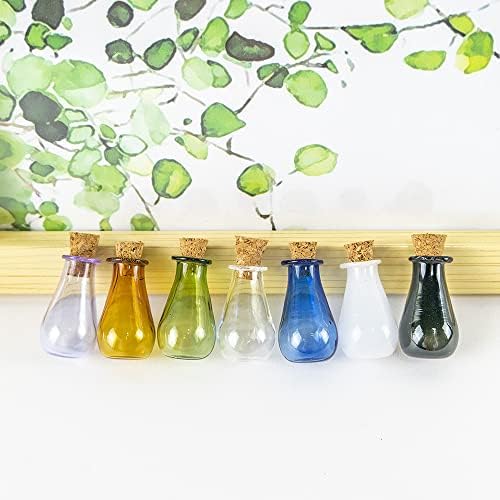 Mini Cam Renkli Şişeler, Su Damlası Vazo-Küçük Kavanoz Şişeleri-Mantarlı Mini Sevimli Şişeler 7 Renk Karışımı
