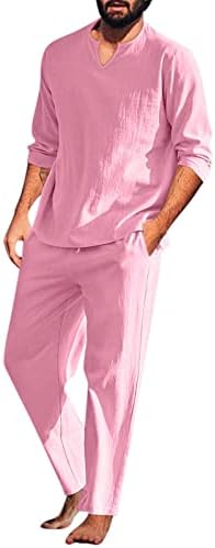 Erkek Adet Pamuk Keten Set Henley Gömlek Uzun Kollu ve Rahat plaj pantolonları Yaz yoga kıyafetleri Çılgın Erkek Takım