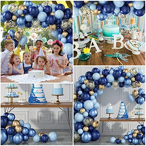 97 ADET Lacivert Balon Çelenk Kemer Kiti, Metalik Mavi ve Macaron Mavi Balonlar, altın Konfeti ve Metalik Altın Balonlar