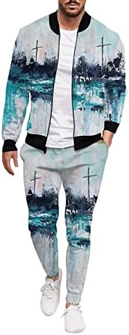 Erkek Kış Rahat Sokak Dokuma Ceket Ceket Pantolon Yağlıboya Geometrik İki Parçalı Set Erkek İş Seti