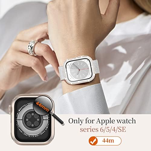 LETOİD Apple Watch Kadın Bandı ve Kılıf Seti Sadece iWatch 44mm Yüz ile Uyumlu, Bling Elmas Taklidi Kapaklı 3 Paket