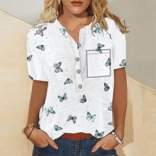 Düğme Aşağı Gömlek Kadınlar için Gevşek Fit Bayan Yaz Üstleri Moda Vintage Kısa Kollu Gömlek Casual Pamuk Bluzlar
