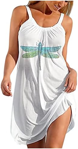 Kadın Yaz Plaj Elbiseleri Rahat V Boyun Spagetti Sapanlar Çiçek Tankı Elbise Baskılı Gevşek Kolsuz Salıncak Mini Güneş