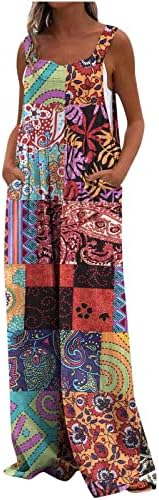 ticcoy Tulum Kadınlar için Bohemian Baskı Kolsuz Tulum Dökümlü Geniş Bacak uzun pantolon 2023 Yaz Rahat Tulum