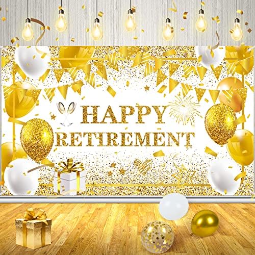 Altın ve Beyaz Emeklilik Parti Süslemeleri Erkekler Kadınlar için Ekstra Büyük Beyaz Altın Mutlu Emeklilik Afiş fotoğraf