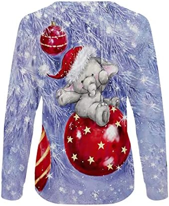 Merry Christmas Gömlek Moda Kadın Baskı Uzun Kollu Rahat Nefes Yuvarlak Boyun Kazak Xmas_Tops