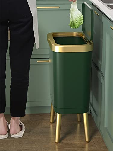DOBA 15L Altın çöp tenekesi Mutfak Banyo için Dört Ayaklı Yüksek Ayak İtme Tipi Plastik Dar çöp tenekesi kapaklı (