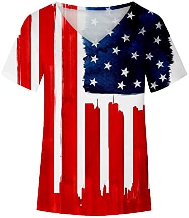 Amerikan Bayrağı Baskılı Tişörtleri Kadınlar için, 2023 Vatansever Üstleri 4th Temmuz Yaz Bluz Kısa Kollu V Boyun