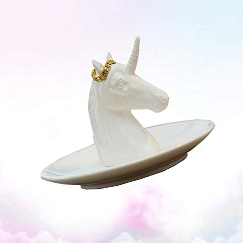 3 adet Seramik Takı Depolama Tepsisi Unicorn Şekilli Depolama Plakası Ev El Sanatları Ev Masaüstü Dekorasyon Beyaz