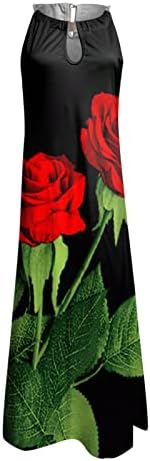 Fragarn Tatil Kıyafetleri Kadınlar için, kadın Rahat Seksi uzun elbise Yuvarlak Boyun Halter Düğme Baskı Elbise