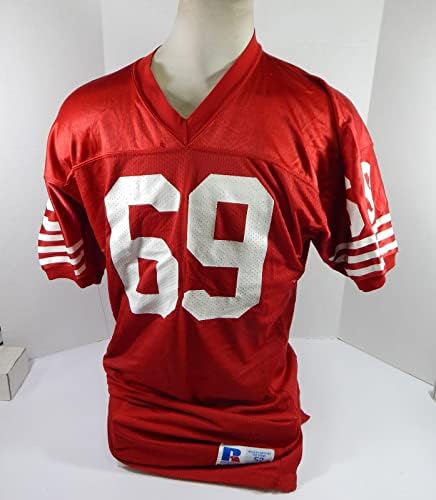 1990'ların başı San Francisco 49ers 69 Oyun Kullanılmış Kırmızı Forma 52 DP32930-İmzasız NFL Oyun Kullanılmış Formalar