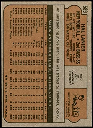 1972 Topps 589 Hal Lanier New York Yankees (Beyzbol Kartı) ESKİ / MT + Yankees