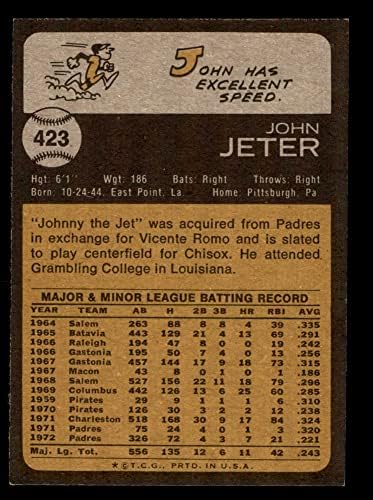 1973 Topps 423 Johnny Jeter Chicago White Sox (Beyzbol Kartı) NM + White Sox
