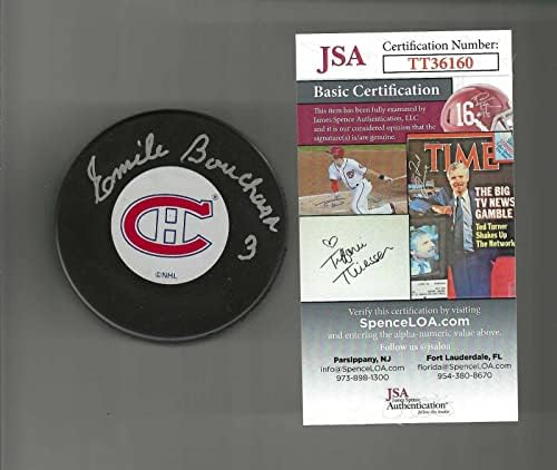 Emile Bouchard İmzalı Montreal Canadiens Diski JSA ORTAK İmzalı NHL Diskleri