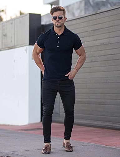 Babioboa erkek Kas T Shirt Streç Kısa Kollu Egzersiz Gömlek Casual Slim Fit Polo Gömlek