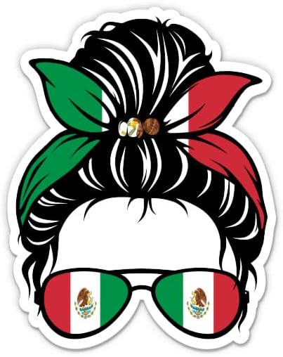 Meksikalı Kız Dağınık Topuz Etiket-3 laptop etiketi - Su Geçirmez Vinil Araba, Telefon, Su Şişesi-Gurur Mexicana Çıkartması
