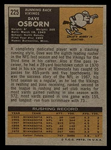 1971 Topps 225 Dave Osborn Minnesota Vikingleri (Futbol Kartı) ESKİ Vikingler