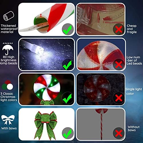 4 Paket 27.5 lolipop nane Noel yolu ışıkları açık yay ile, Yeşil kırmızı beyaz 80 LED baston şeker ışıkları 8 modları