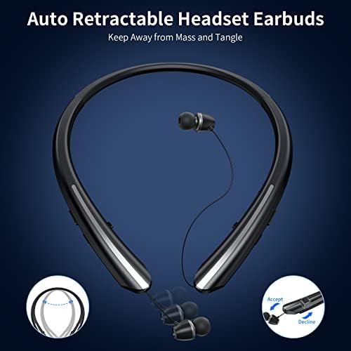 Boyun Bandı Bluetooth Kulaklıklar, Geri Çekilebilir Kulaklıklar Kablosuz Kulaklık Spor Gürültü Önleyici Mikrofonlu