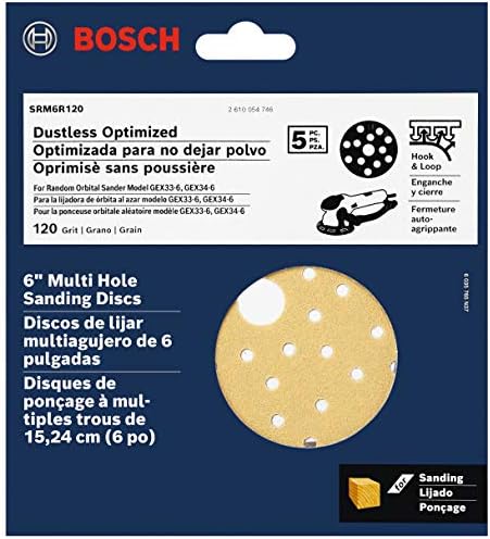 Bosch SRM6R120 5 adet. 120 Kum 6 İnç. Çok Delikli cırt Cırt Zımpara Diskleri